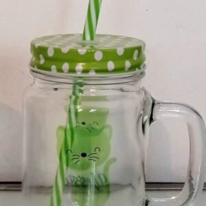 Mug transparente con tapa puntos y pitillo